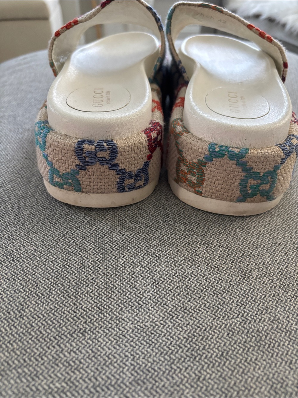 Gucci Cream Multicolor GG Canvas Platform Slide Mules - Picture 4 of 12